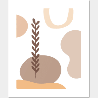 Boho Shapes and Plant Neutral Colors Posters and Art